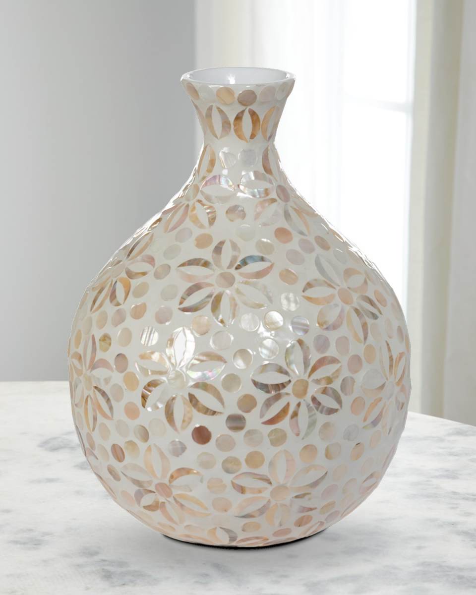 Capraia Coast Floral Mother-of-Pearl Vessel, 13"